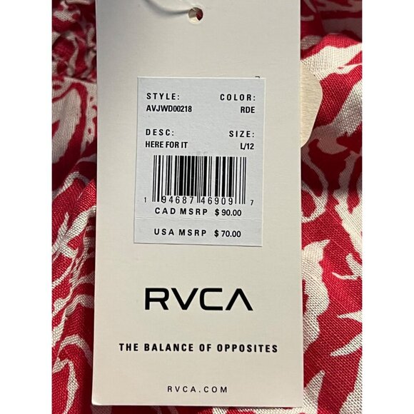 RVCA Women Dress Size Large 12 Here For It Mini Linen Short Sleeve Keyhole New - Picture 9 of 11